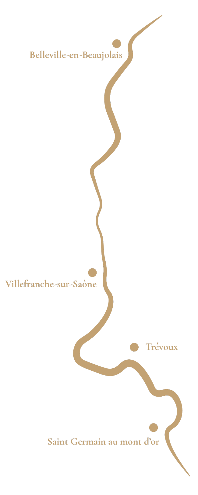 Carte de la Saône de Belleville-en-Beaujolais à Saint-Germain-au-Mont-d’Or, via Villefranche-sur-Saône et Trévoux